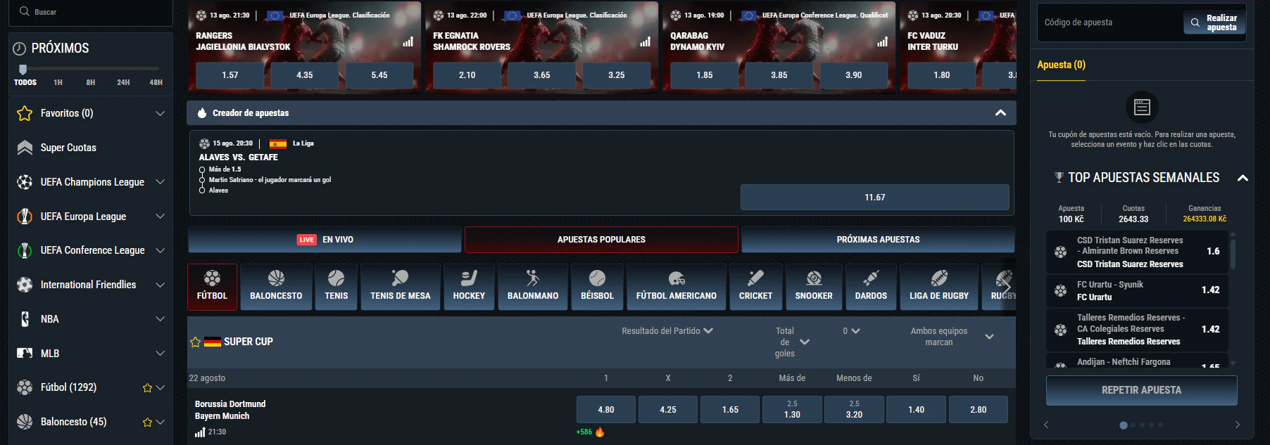 Opciones de apuestas en deportes y eSports dentro de Glorion Casino